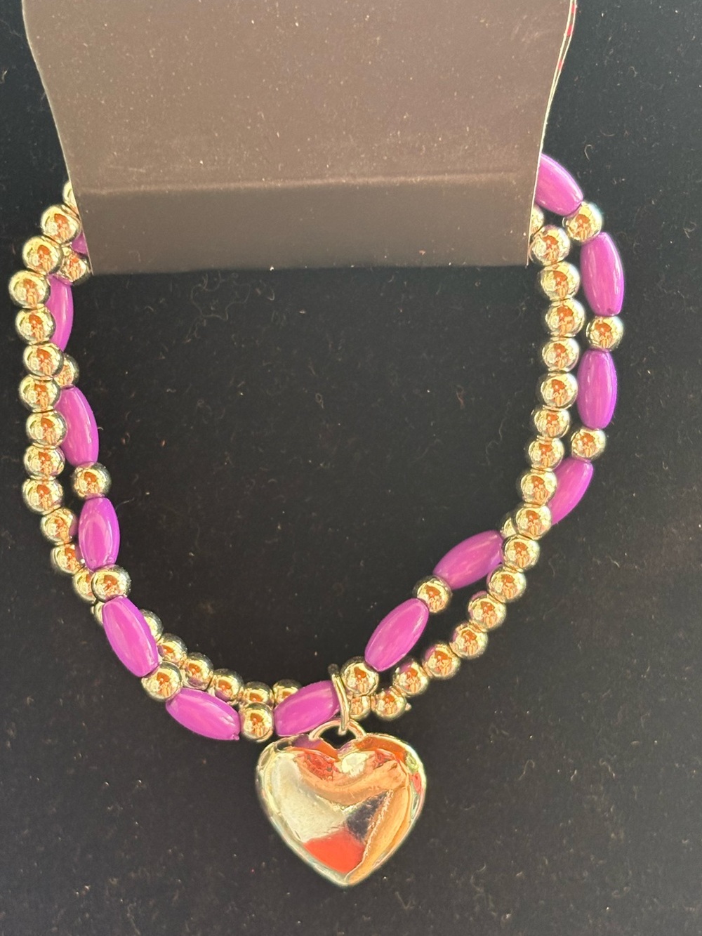 Paparazzi Gold Heart Charm Bracelet with Purple Beads